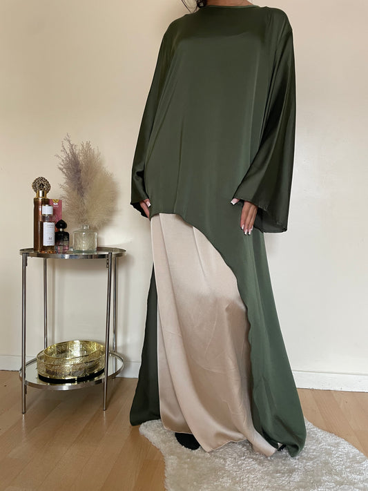 Abaya Esma en satin vert kaki