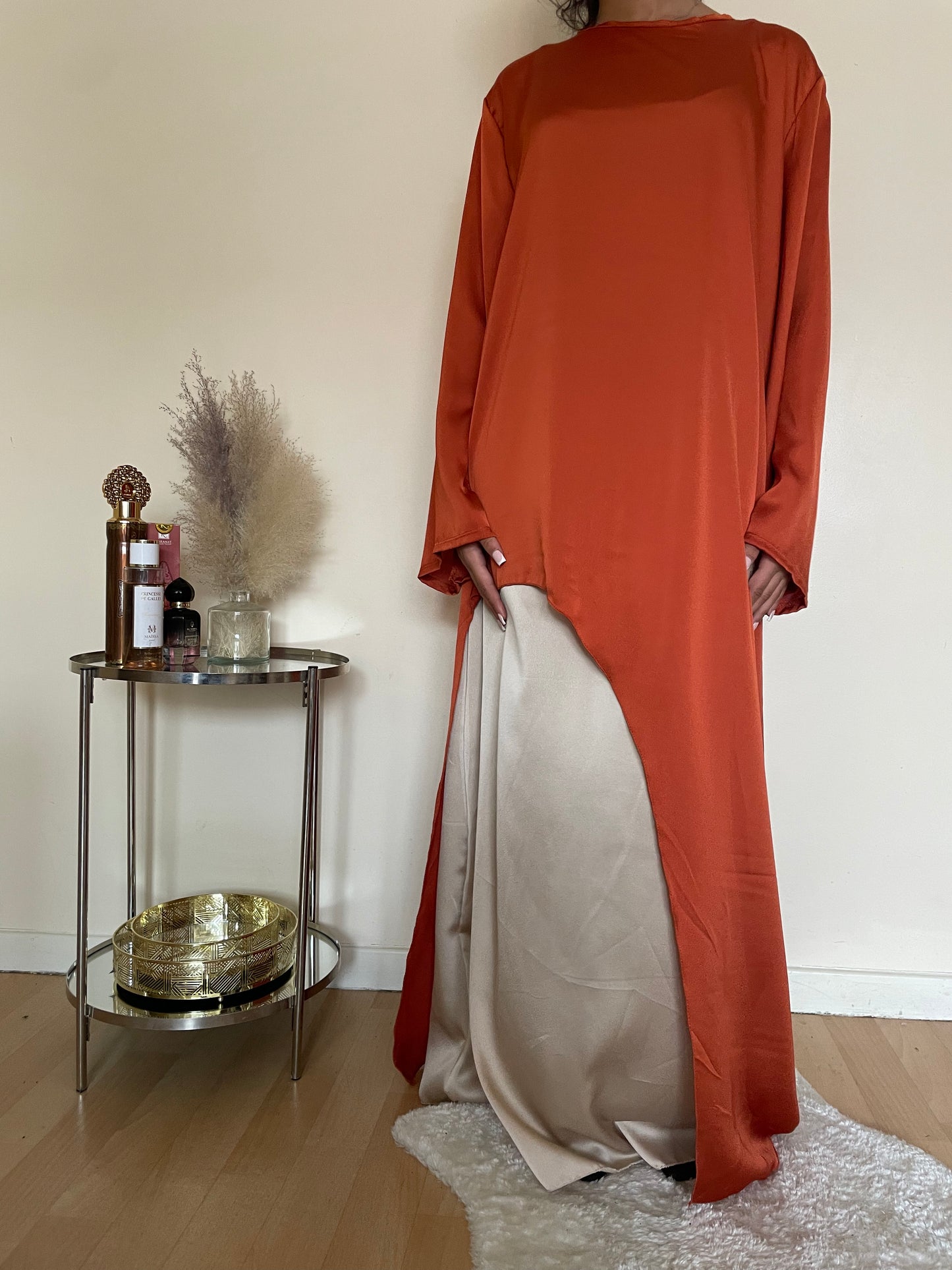 Abaya Esma en satin orange