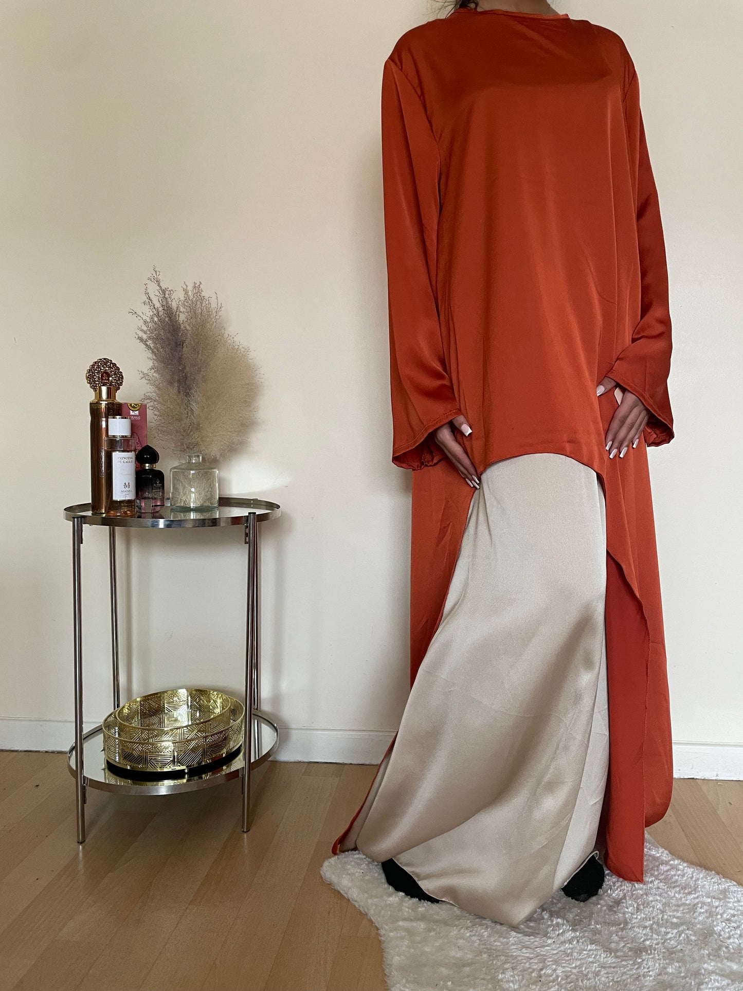 Abaya Esma en satin orange