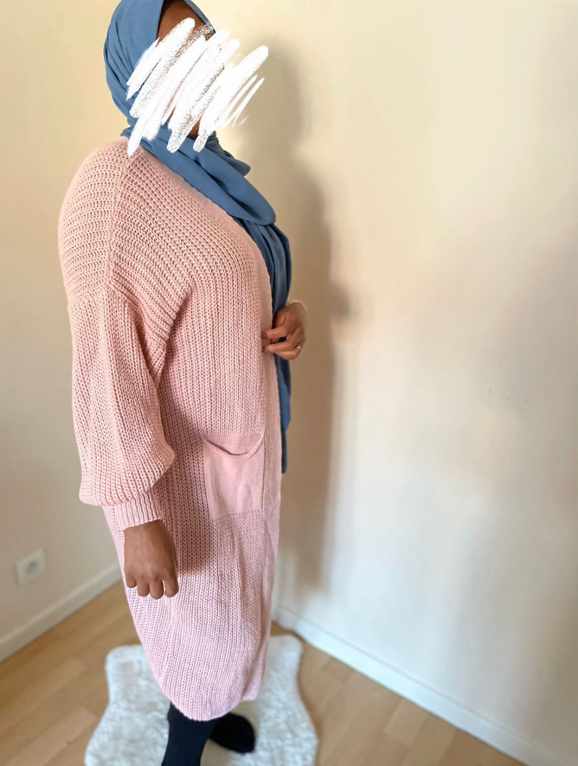 Gilet manches bouffantes rose pastel